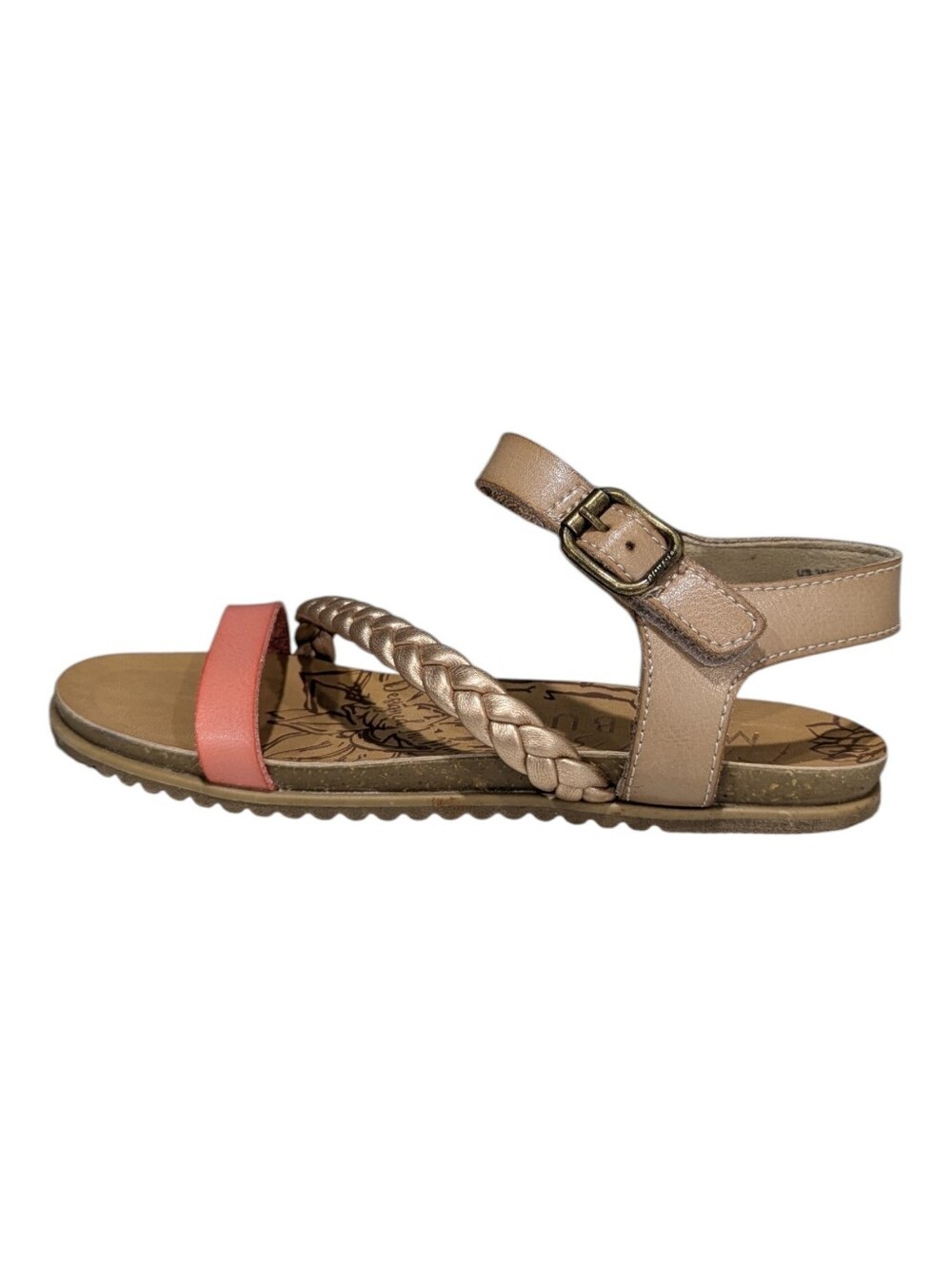 Blowfish Malibu Mylo Kids Sandal Tab Coral Gold Braided Strap Girls Size 3